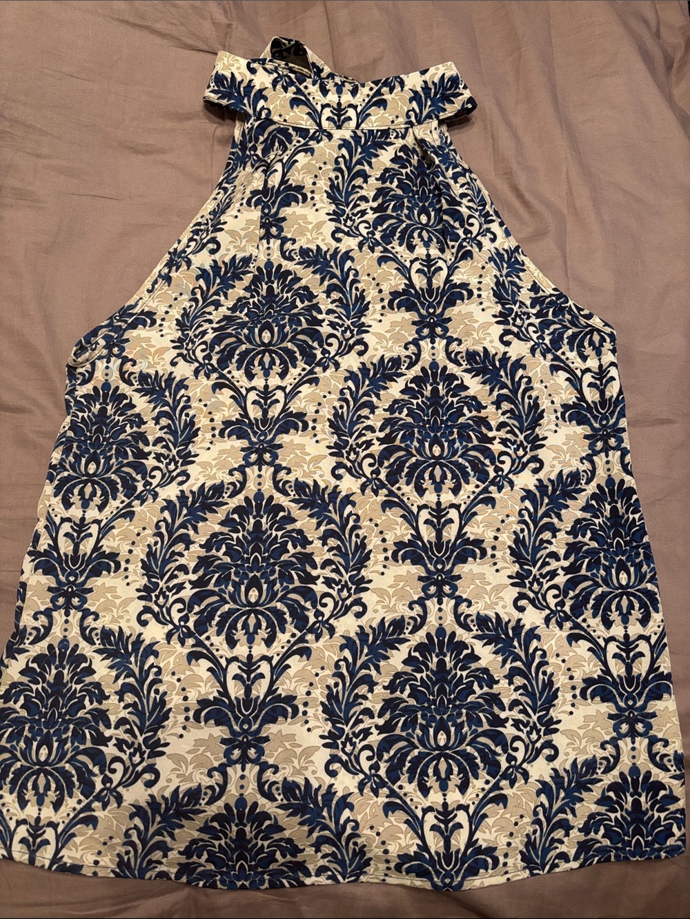 Navy and Cream Halter Neck Printed Tank
